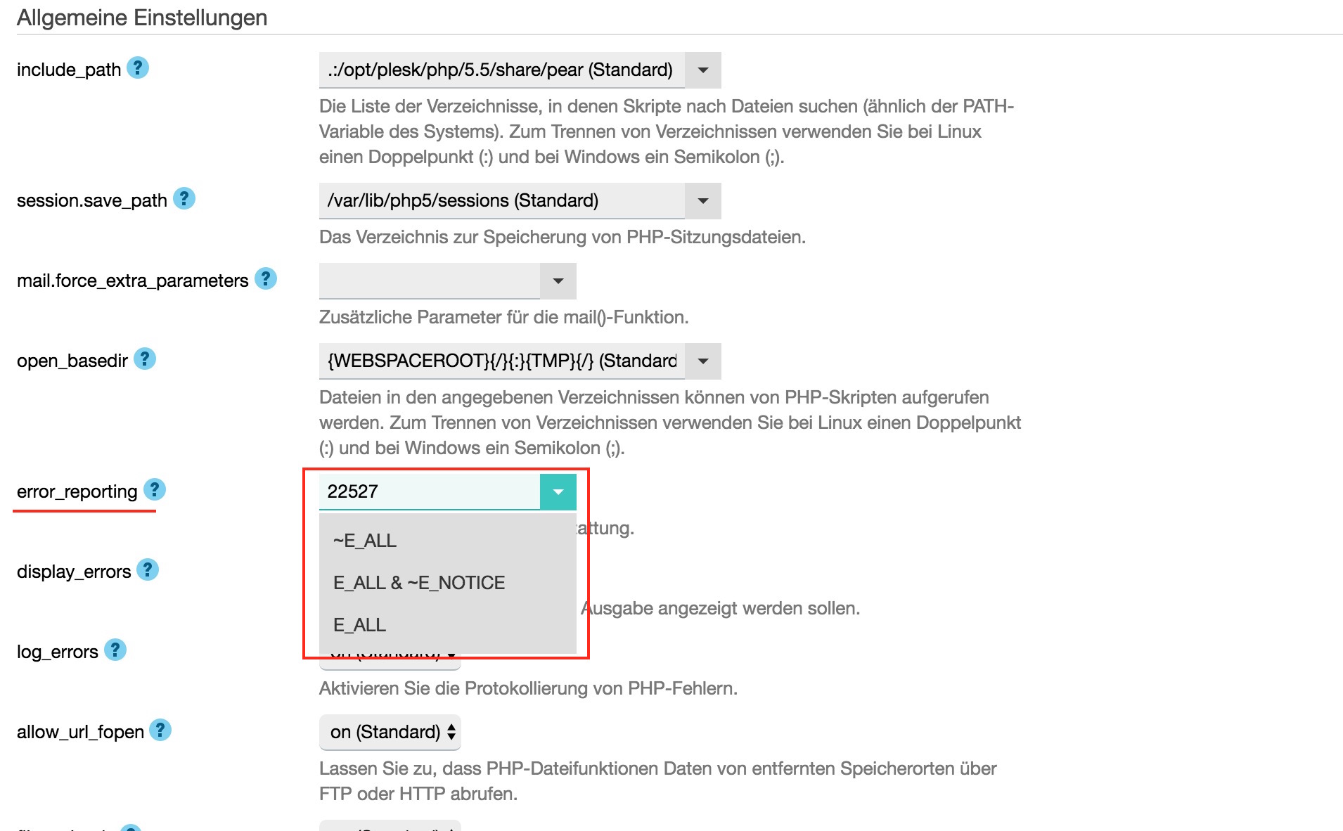 Error Reporting anschalten